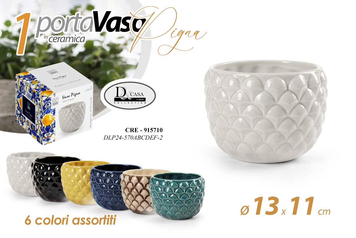 8025569915710 VASO PORTAVASO PIGNA CERAMICA PIANTA FIORI PIGNE STIL SICILIA COLOR ASS 13*11cm - immagine 1