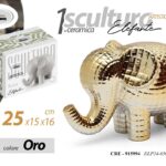 ELEFANTE TRAPUNTATO CERAMICA ORO BOMBONIERA SOPRAMMOBILE MODERNO ARREDO 25*16 CM