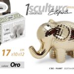 ELEFANTE TRAPUNTATO CERAMICA ORO BOMBONIERA SOPRAMMOBILE MODERNO ARREDO 17*12 CM