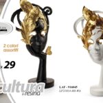 MASCHERA MANO VOLTO PIUME VENEZIANA SOPRAMMOBILE MODERNO ORO RESINA ASSOR 29 CM