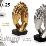 MANI INNAMORATI UNIONE SCULTURA SOPRAMMOBILE MODERNO RESINA ORO ARGENTO ASS 22cm