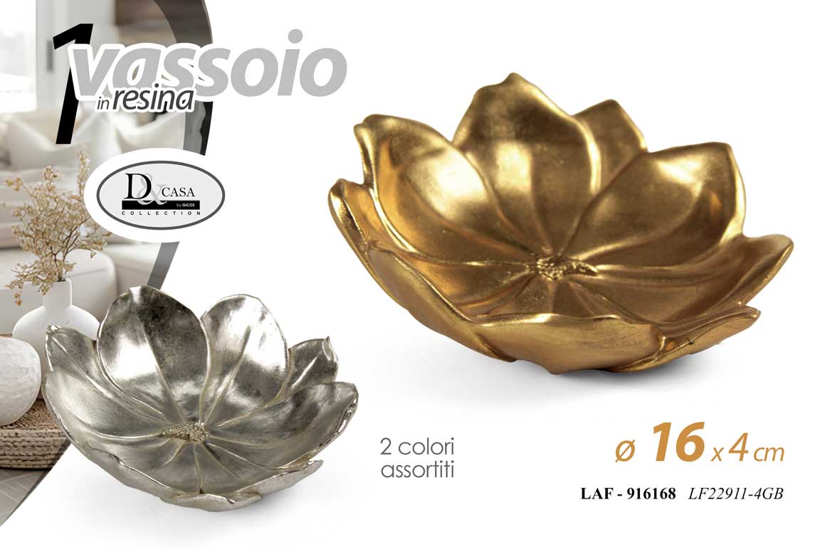 8025569916168 VASSOIO TONDO IN RESINA COLOR ORO ARGENTO ASSOR FIORI CLASSICO MODERNO 16*16*4cm - immagine 1