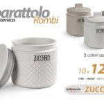 BARATTOLO ZUCCHERO CUCINA CERAMICA BIANCO GRIGIO BEIGE MODERNO ROMBI CRE 12*10cm