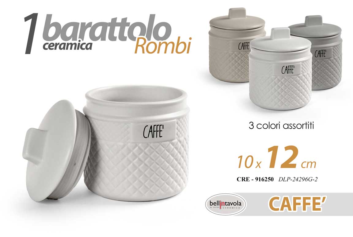 8025569916250 BARATTOLO CAFFè CUCINA CERAMICA BIANCO GRIGIO BEIGE MODERNO ROMBI CRE 12*10 cm - immagine 1