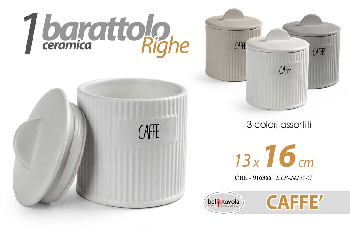 8025569916366 BARATTOLO CAFFè CUCINA CERAMICA BIANCO GRIGIO BEIGE MODERNO RIGHE CRE 12*10cm - immagine 1