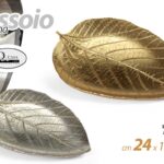 VASSOIO FOGLIA IN RESINA COLOR ORO ARGENTO ASSOR CLASSICO MODERNO  24*18*2 cm