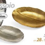VASSOIO FOGLIA IN RESINA COLOR ORO ARGENTO ASSOR CLASSICO MODERNO 28*18*4 cm