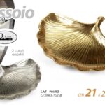 VASSOIO FOGLIA IN RESINA COLOR ORO ARGENTO ASSOR CLASSICO MODERNO 21*2*17 cm