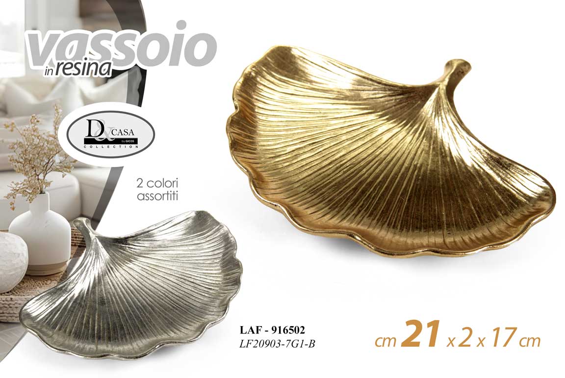 8025569916502 VASSOIO FOGLIA IN RESINA COLOR ORO ARGENTO ASSOR CLASSICO MODERNO 21*2*17 cm - immagine 1