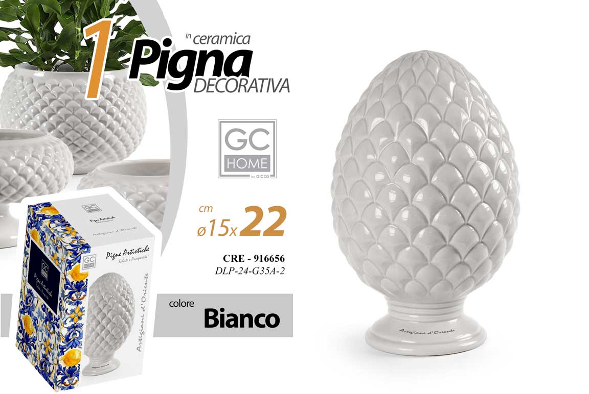 8025569916656 PIGNA IN CERAMICA SICILIANA STIL DECORATIVA SEGNAPOSTO CENTROTAVOLA BIANCA 22*15 - immagine 1