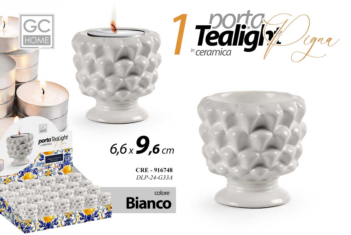 8025569916748 PORTACANDELA PIGNA CERAMICA BIANCA GIARDINO MATRIMONIO LANTERNA TEALIGHT 7 cm - immagine 1