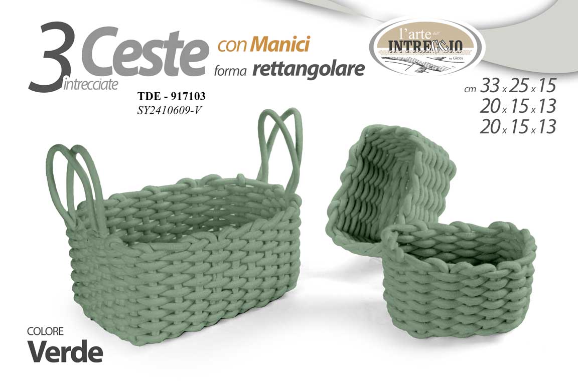 8025569917103 3 Ceste portaoggetti verde rettangolari cestini armadio bagno organizer 33-20-20 - immagine 1