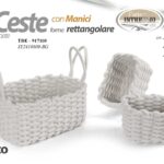 Set 3 ceste rettangolari intrecciate con manici portaoggetti bianchi 33-20-20 cm