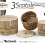 3 SCATOLE CONTENITORI SET PORTA OGGETTI ACCESSORI TONDE COPERCHIO LEGNO 28/24/20