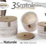 3 SCATOLE CONTENITORE PORTA OGGETTI ACCESSORI TONDE INTREC BIANCO LEGNO 28/24/20