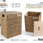 2 CESTE SET PORTABIANCHERIA VESTITI COPERCHIO LEGNO BEIGE RETTANGOLARI 52-47cm