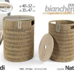 2 CESTE SET PORTABIANCHERIA CESTA VESTITI COPERCHIO LEGNO VIMINI BEIGE 52-47cm