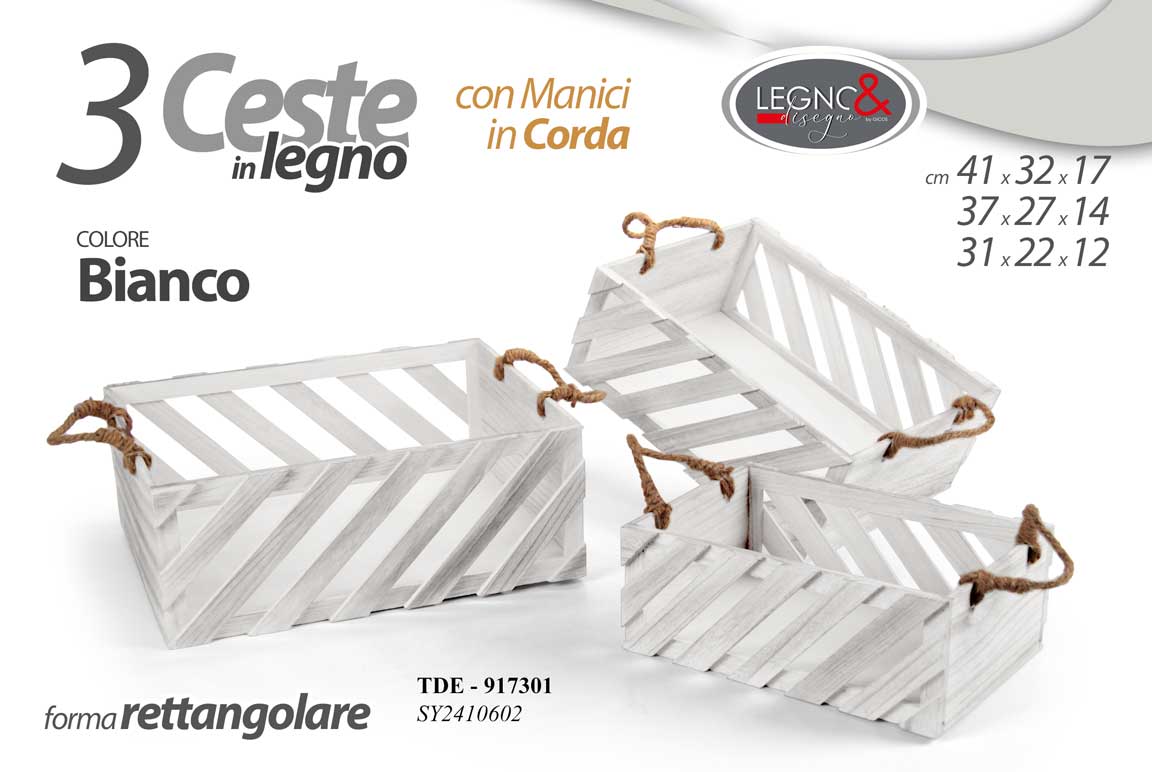 8025569917301 3 CASSETTE LEGNO BIANCO PORTA OGGETTI BOMBONIERE CASSETTA ARREDO 41/37/31 cm - immagine 1