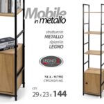 MOBILE LIBRERIA SCAFFALE METALLO ANTA MENSOLE LEGNO SALVASPAZIO H144*L29*P23cm