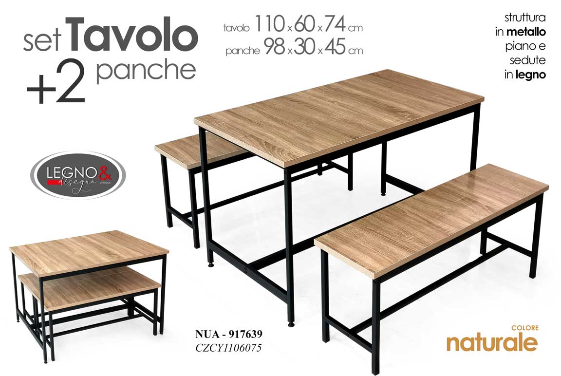 8025569917639 TAVOLO 2 PANCHE METALLO PIANO LEGNO NATURALE SALVASPAZIO CASA GIARDINO TERRAZZO - immagine 1
