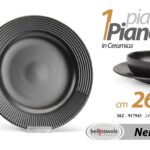 Piatto piano tondo ceramica nero opaco moderno cucina tavola elegante 26*3 cm
