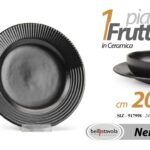 Piatto frutta dolce dessert tondo ceramica nero moderno tavola elegante 20*2,5