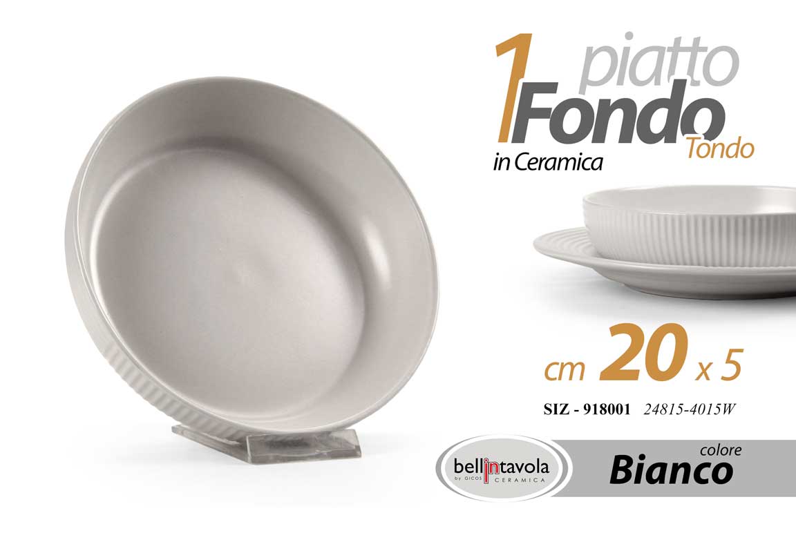 8025569918001 Piatto fondo tondo ceramica bianco design moderno cucina tavola elegante 20*5 cm - immagine 1