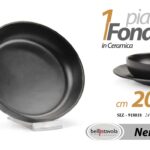 Piatto fondo tondo ceramica nero opaco design moderno tavola elegante 20 cm