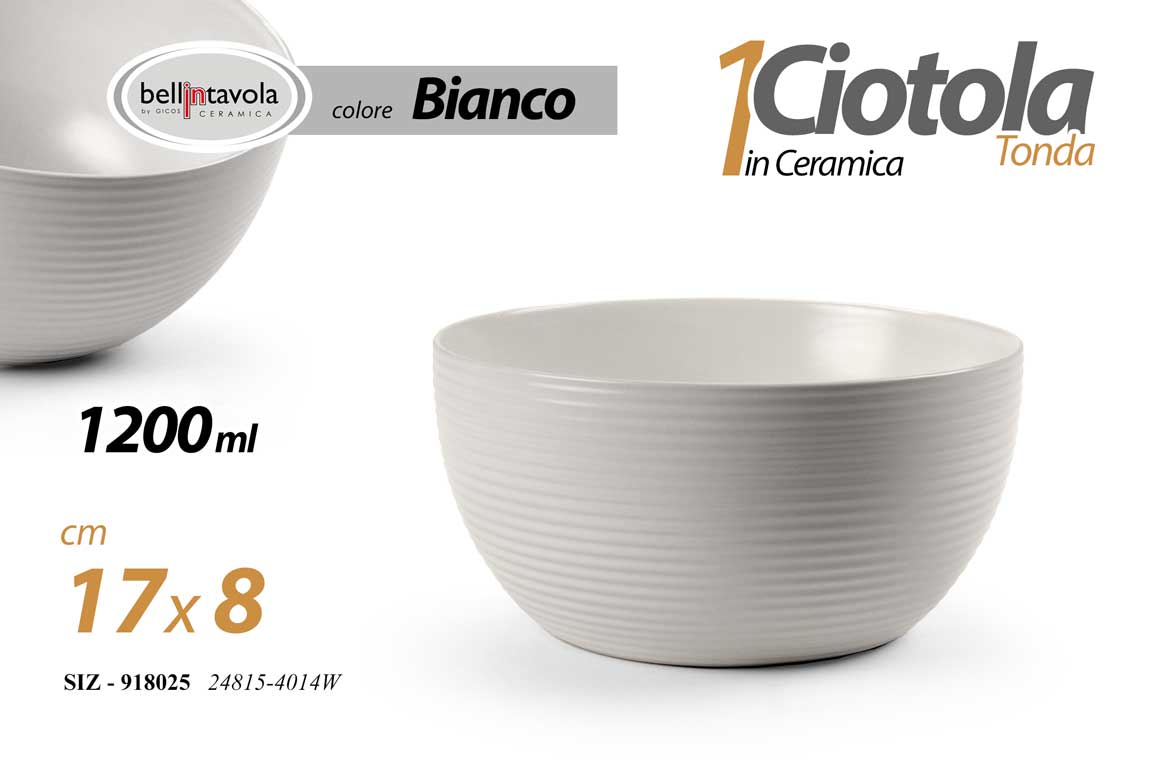 8025569918025 Ciotola insalatiera tonda ceramica bianca design moderno cucina tavola 17*8 cm - immagine 1