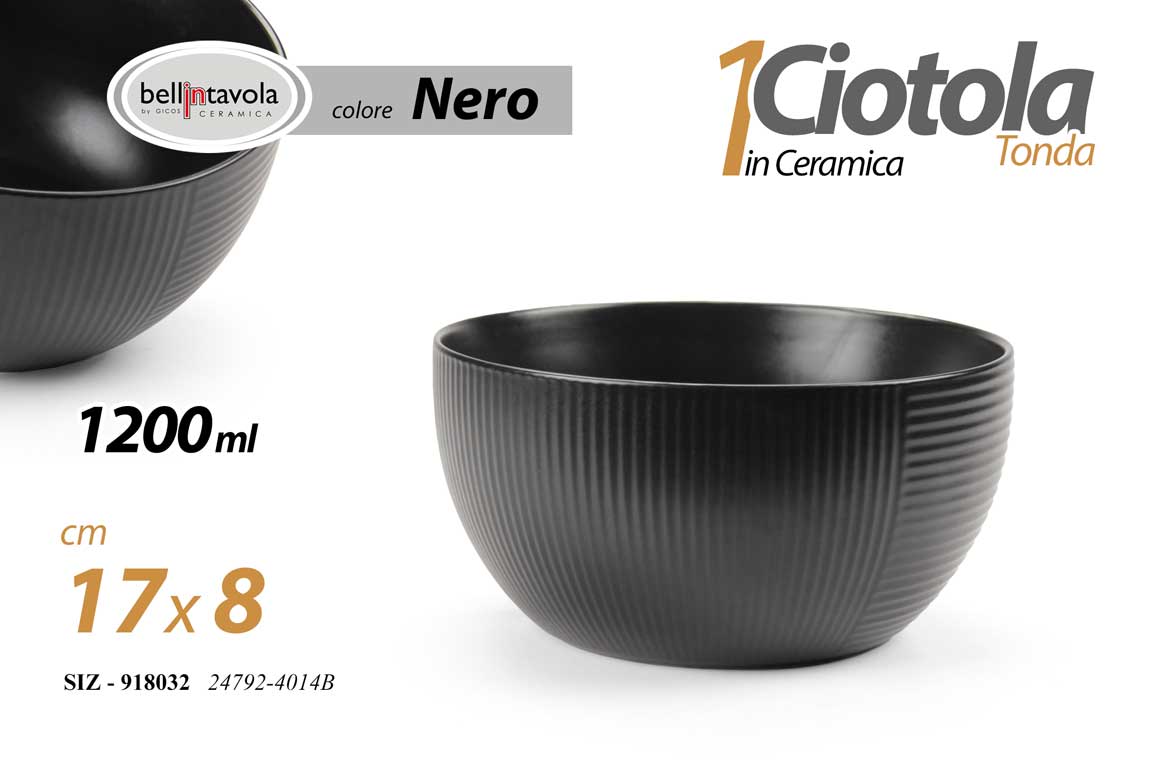 8025569918032 Ciotola insalatiera tonda ceramica nera design moderno cucina tavola 17*8 cm - immagine 1