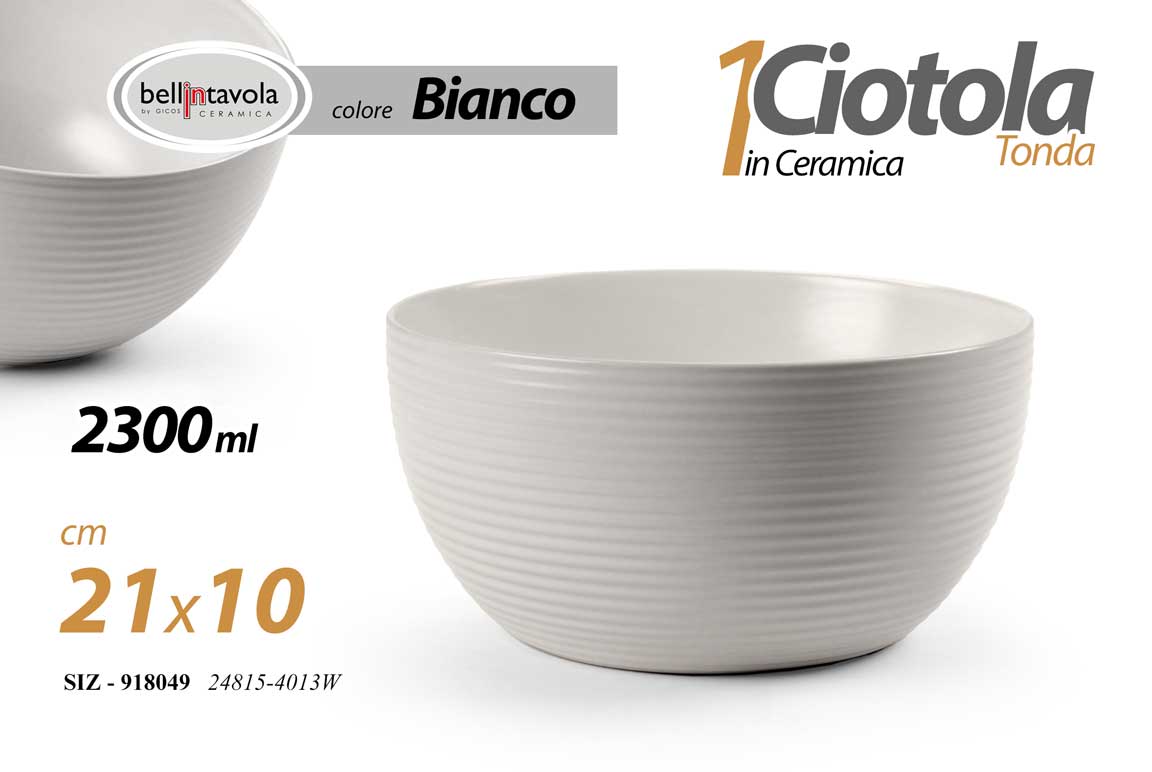8025569918049 Ciotola insalatiera tonda ceramica bianca design moderno cucina tavola 21*10 cm - immagine 1