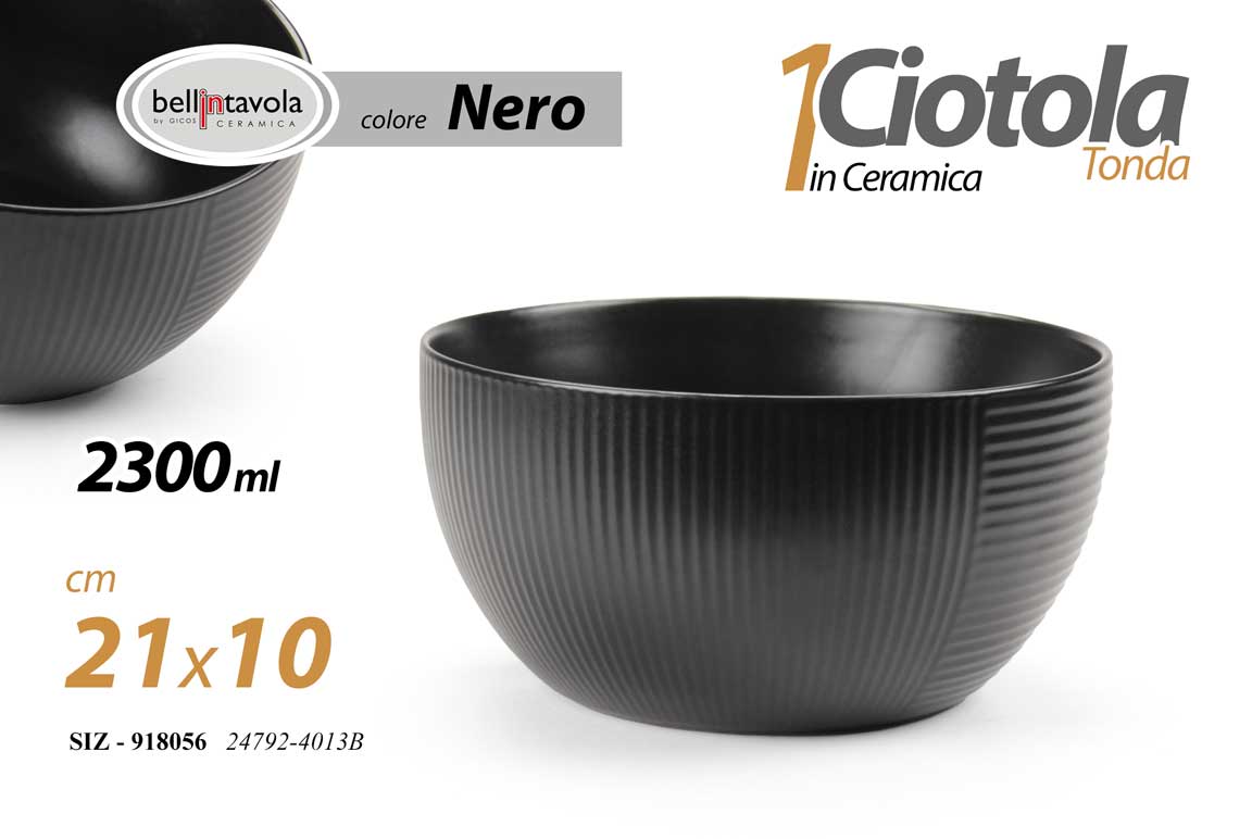 8025569918056 Ciotola insalatiera tonda ceramica nera design moderno cucina tavola 21*10 cm - immagine 1
