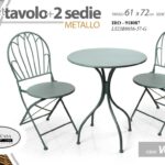 TAVOLO TONDO + 2 SEDIE INTERNO ESTERNO GIARDINO TERRAZZO VERANDA METALLO VERDE