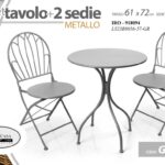 TAVOLO TONDO + 2 SEDIE INTERNO ESTERNO GIARDINO TERRAZZO VERANDA METALLO GRIGIO