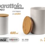 Barattolo cucina tondo ceramica bianco tappo legno moderno multiuso 13x9 cm