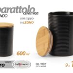 Barattolo cucina tondo ceramica nero tappo legno moderno multiuso 13x9 cm