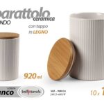 Barattolo cucina tondo ceramica bianco tappo legno moderno multiuso 15x10 cm