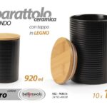 Barattolo cucina tondo ceramica nero tappo legno moderno multiuso 920ML 15*10 cm