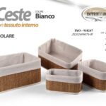 4 CESTINI RETTANGOLARI CESTE MARRONI TESSUTO BIANCO OGGETTI ACCESSORI BAGNO