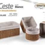 4 CESTINI CESTE MARRONI RIGIDE RIV TESSUTO BIANCO RETTANGOLARE TONDA ACCESSORI