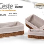 3 CESTINI RETTANGOLARI CESTE MARRONI TESSUTO BIANCO OGGETTI ACCESSORI BAGNO