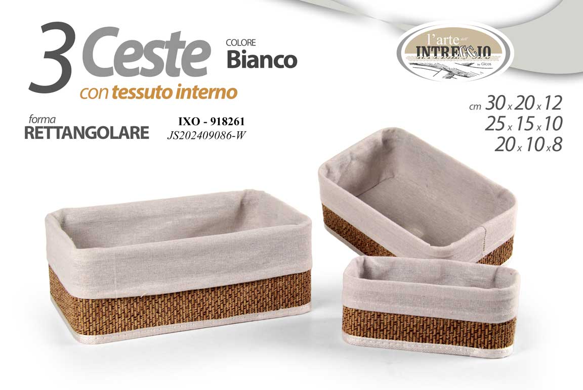 8025569918261 3 CESTINI RETTANGOLARI CESTE MARRONI TESSUTO BIANCO OGGETTI ACCESSORI BAGNO - immagine 1