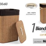 CESTA PORTABIANCHERIA RETTANGOLARE RIGIDA MARRONE COPERCHIO TESSUTO NERO 60cm