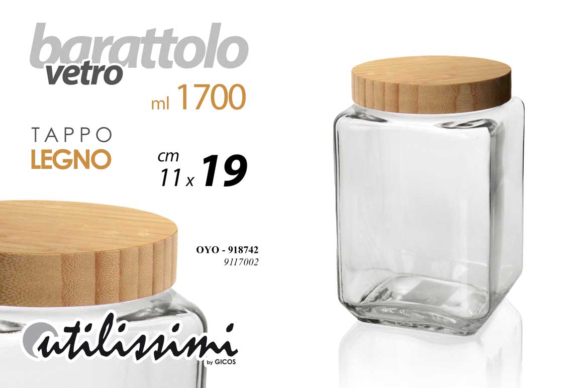 8025569918742 Barattolo cucina vetro tappo legno spezie sale zucchero caffè moderno 19*11 cm - immagine 1