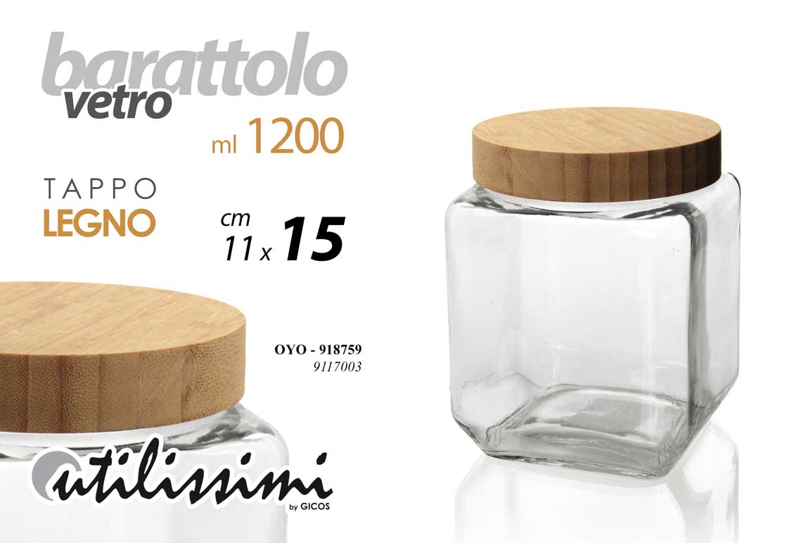 8025569918759 Barattolo cucina vetro tappo legno spezie sale zucchero caffè moderno 15*11 cm - immagine 1