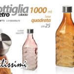 BOTTIGLIA IN VETRO COLORATA QUADRATA TAPPO ACCIAIO ACQUA BEVANDE CASA 1 LITRO