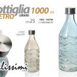 BOTTIGLIA IN VETRO COLORATA TAPPO IN ACCIAIO ACQUA BEVANDE CASA 1 LITRO 25 CM