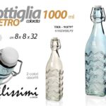 BOTTIGLIA IN VETRO COLORATA CON TAPPO MECCANICO CHIUSURA ERMETICA 1 LITRO 32 cm