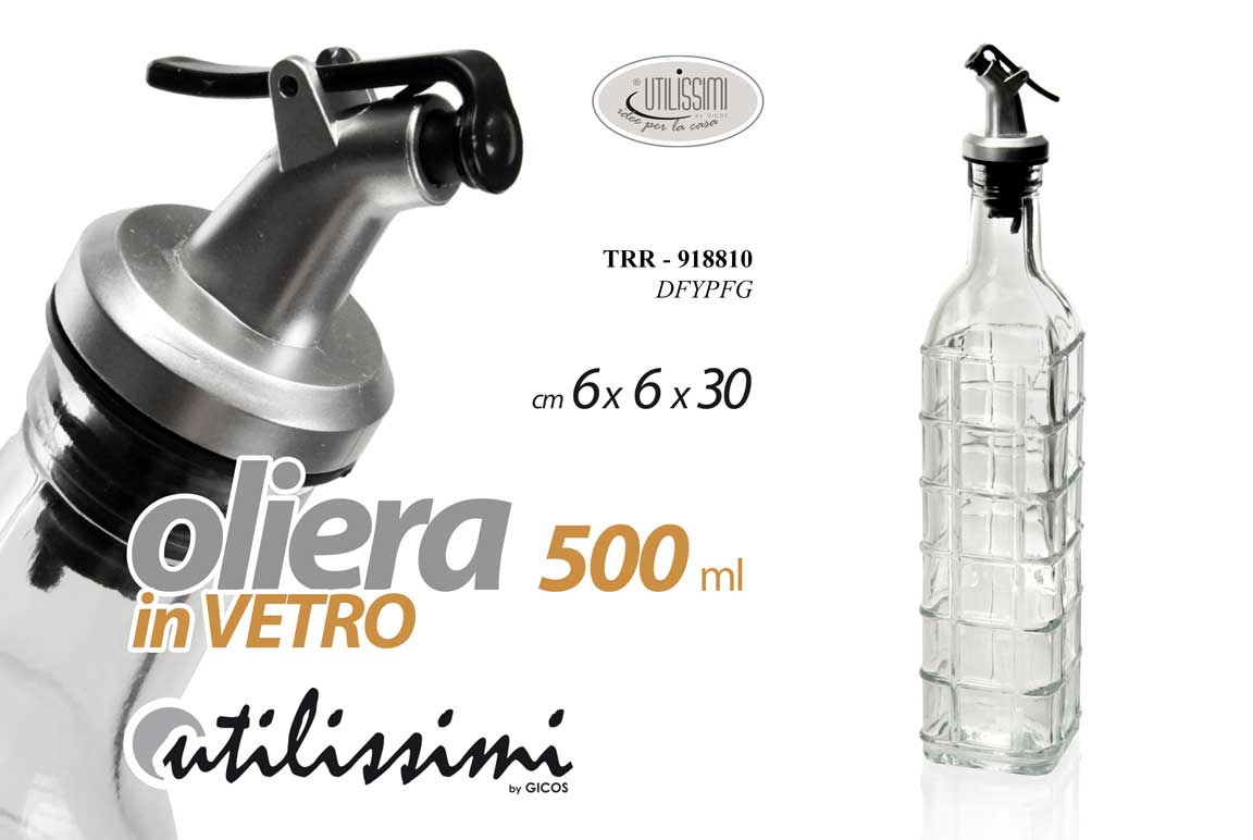 8025569918810 OLIERA BOTTIGLIA OLIO ACETO VETRO CON BECCUCCIO DOSATORE ANTIGOCCIA 500 ML 30 CM - immagine 1