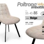 SEDIA TESSUTO VELLUTO BEIGE IMBOTTITA GAMBE METALLO PRANZO SALONE CUCINA UFFICIO